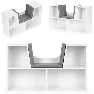 ECOTOYS Speelgoedkast - met bankje - 102x30x61cm - hout - wit grijs ECOTOYS Speelgoedkast - met bankje - 102x30x61cm - hout - wit grijs