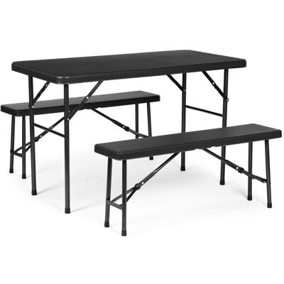ECOTOYS Klaptafel met banken - 120x70x74cm - 4 personen - rotan - zwart ECOTOYS Klaptafel met banken - 120x70x74cm - 4 personen - rotan - zwart