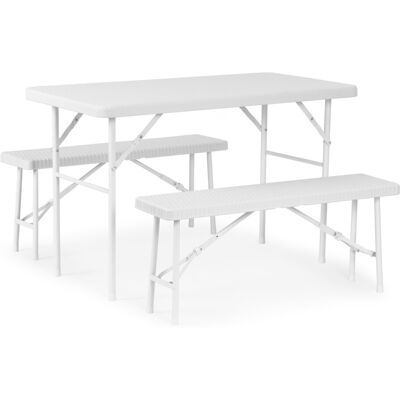 ECOTOYS Klaptafel met banken - 120x70x74cm - 4 personen - wit ECOTOYS Klaptafel met banken - 120x70x74cm - 4 personen - wit