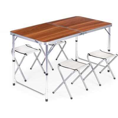 ECOTOYS Inklapbare campingtafel - 120x60 cm - 4 stoelen - verstelbare hoogte ECOTOYS Inklapbare campingtafel - 120x60 cm - 4 stoelen - verstelbare hoogte