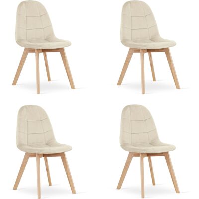 Leobert Beige eetkamerstoelen - 4 stuks - fluweel - beukenhouten poten Leobert Beige eetkamerstoelen - 4 stuks - fluweel - beukenhouten poten