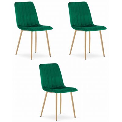 Leobert Fluwelen stoel - set van 3 - donkergroen - 86x45x55 cm Leobert Fluwelen stoel - set van 3 - donkergroen - 86x45x55 cm