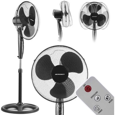 Berdsen Staande ventilator - ⌀40 cm - 103-123 cm hoog - zwart- met afstandsbediening Berdsen Staande ventilator - ⌀40 cm - 103-123 cm hoog - zwart- met afstandsbediening