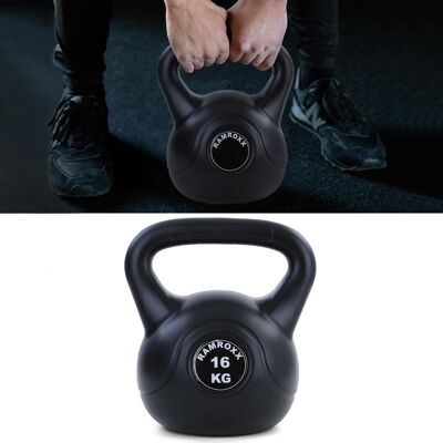 Viking Choice 16 kg vinyl kettlebell swing dumbbell zwart Viking Choice 16 kg vinyl kettlebell swing dumbbell zwart