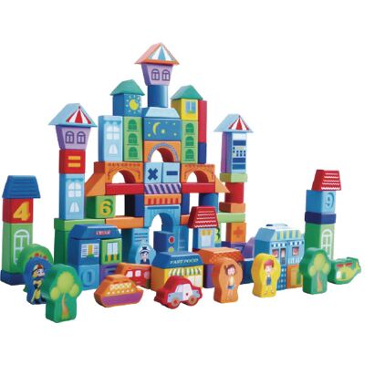 ECOTOYS Houten blokken - 100 stuks - stad - kleurrijk ECOTOYS Houten blokken - 100 stuks - stad - kleurrijk