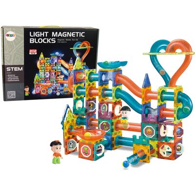 LEAN Toys Knikkerbaan - 202 elementen - magnetische blokken - LED verlichting LEAN Toys Knikkerbaan - 202 elementen - magnetische blokken - LED verlichting