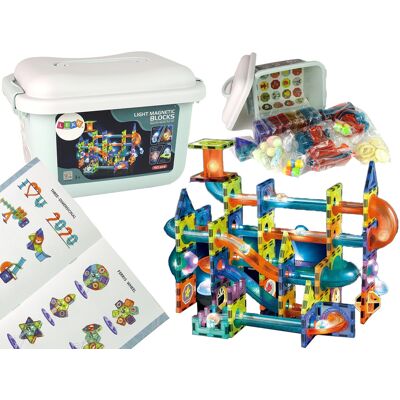 LEAN Toys Knikkerbaan - magnetische blokken - 110 delig - met licht LEAN Toys Knikkerbaan - magnetische blokken - 110 delig - met licht