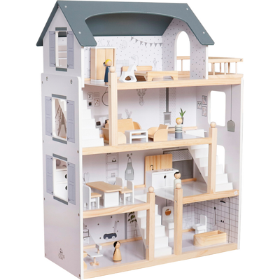 LEAN Toys Houten poppenhuis Gaja - 81x62x28cm - met meubels - grijs wit LEAN Toys Houten poppenhuis Gaja - 81x62x28cm - met meubels - grijs wit