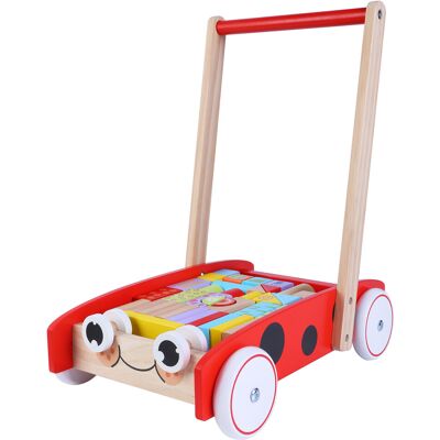 ECOTOYS Blokkenkar - 39x26x45,5 cm - met 40 blokken - hout - rood ECOTOYS Blokkenkar - 39x26x45,5 cm - met 40 blokken - hout - rood