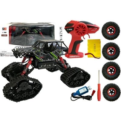 LEAN Toys Rc rupsbanden auto - groen zwart - 4x4 LEAN Toys Rc rupsbanden auto - groen zwart - 4x4