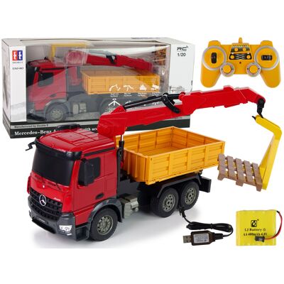 LEAN Toys RC Mercedes Arocs kraanwagen - geel rood - schaal: 1:20 LEAN Toys RC Mercedes Arocs kraanwagen - geel rood - schaal: 1:20