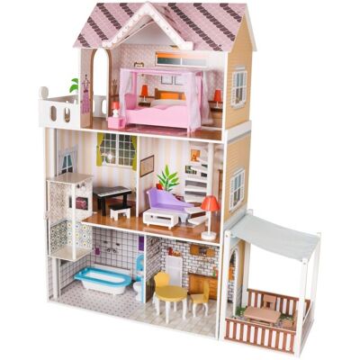 LEAN Toys Houten poppenhuis - 60x30x80 cm - 3 jaar + LEAN Toys Houten poppenhuis - 60x30x80 cm - 3 jaar +