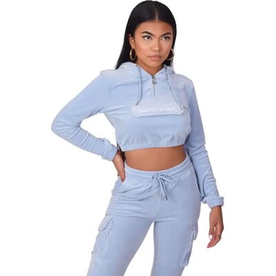 Korte fluwelen dameshoodie Project X Paris Bleu XL Korte fluwelen dameshoodie Project X Paris Bleu XL