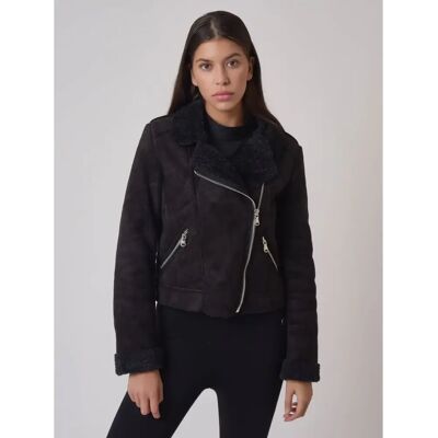 Suede perfecto jasje met imitatie schapenvacht voering Project X Paris Noir L Suede perfecto jasje met imitatie schapenvacht voering Project X Paris Noir L