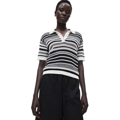 Gestreepte gehaakte polo dames COMMA Blanc 32 Gestreepte gehaakte polo dames COMMA Blanc 32