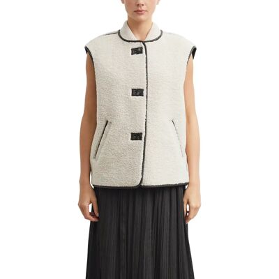 Dames Gilet teddy statement met contrasterende bies COMMA Beige S Dames Gilet teddy statement met contrasterende bies COMMA Beige S
