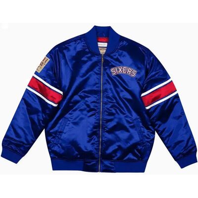 Mitchell & Ness Dikke satijnen jas Philadelphia 76ers Bleu L Mitchell & Ness Dikke satijnen jas Philadelphia 76ers Bleu L