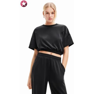 Kort geribd sport T-shirt Desigual Noir XL Kort geribd sport T-shirt Desigual Noir XL