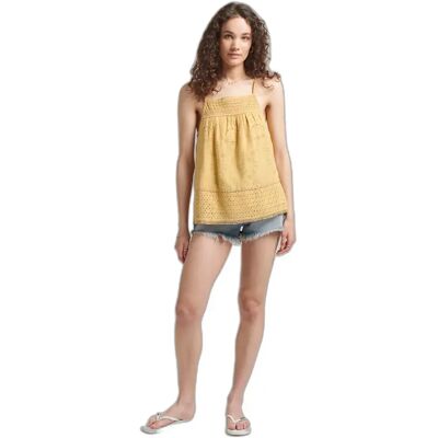 Dames hemdje met geweven kant Superdry Vintage Jaune M Dames hemdje met geweven kant Superdry Vintage Jaune M
