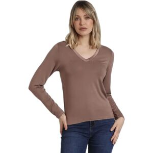 Satijnen T-shirt met lange mouwen en V-hals voor vrouwen Admas Beige M Satijnen T-shirt met lange mouwen en V-hals voor vrouwen Admas Beige M
