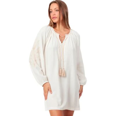 Vrouwen lange mouwen strandkaftan Admas Embroidery And Cords Blanc M Vrouwen lange mouwen strandkaftan Admas Embroidery And Cords Blanc M