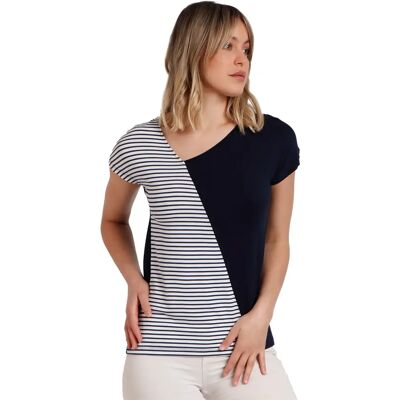 Dames-T-shirt met V-hals Admas Rayas Lisa Bleu M Dames-T-shirt met V-hals Admas Rayas Lisa Bleu M