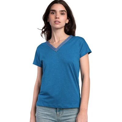 Dames-T-shirt met V-hals Admas Mexico Bleu L Dames-T-shirt met V-hals Admas Mexico Bleu L