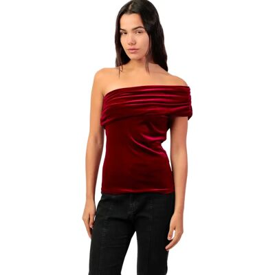 Top asymmetrisch dames Admas Velour And Lace Rouge L Top asymmetrisch dames Admas Velour And Lace Rouge L