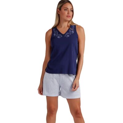 Dames Pyjama Mouwloos en Korte Broek Admas Mod Bleu S Dames Pyjama Mouwloos en Korte Broek Admas Mod Bleu S