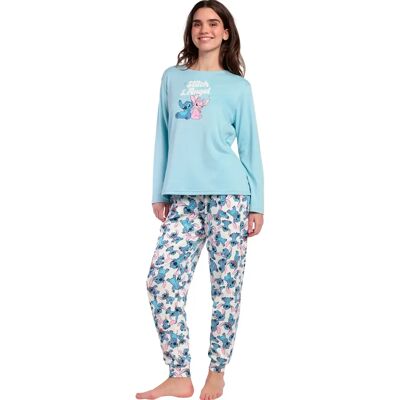 Pyjama met lange mouwen en broek voor dames Admas Stitch And Angel Disney Bleu 2XL Pyjama met lange mouwen en broek voor dames Admas Stitch And Angel Disney Bleu 2XL