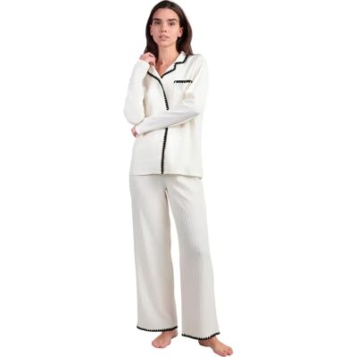 Pyjama lange mouw blouse en brede broek en vrouw Admas Blanc M Pyjama lange mouw blouse en brede broek en vrouw Admas Blanc M