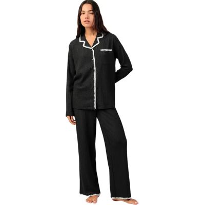 Pyjama lange mouw blouse en brede broek en vrouw Admas Noir L Pyjama lange mouw blouse en brede broek en vrouw Admas Noir L