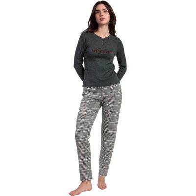 Pyjama met lange mouwen top en lange mouwen broek dames Admas Houndstooth Gris S Pyjama met lange mouwen top en lange mouwen broek dames Admas Houndstooth Gris S