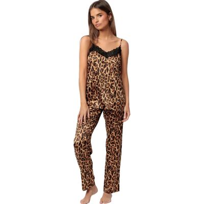 Pyjama caraco en satijn broek vrouw Admas Glam Leopard Marron L Pyjama caraco en satijn broek vrouw Admas Glam Leopard Marron L