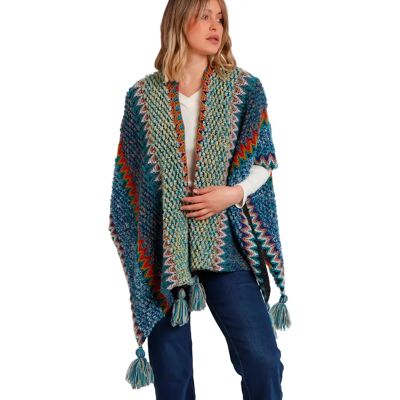 Open Poncho Dames Admas Azteca Bleu TU Open Poncho Dames Admas Azteca Bleu TU