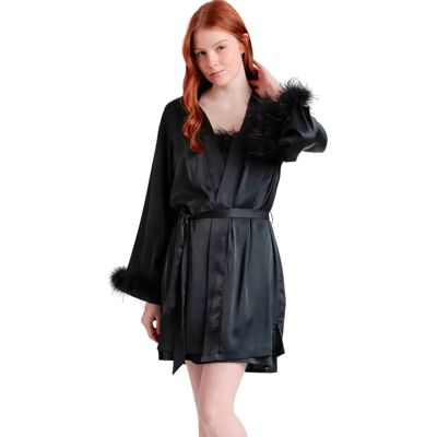 Dames lange mouwen badjas Admas Marabu Christmas Noir M Dames lange mouwen badjas Admas Marabu Christmas Noir M