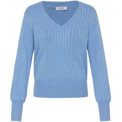 V-hals trui voor vrouwen b.young BYMmorla Pointelle Bleu M V-hals trui voor vrouwen b.young BYMmorla Pointelle Bleu M