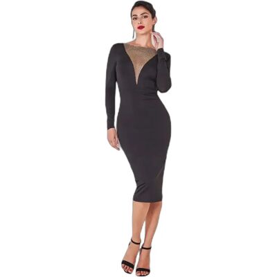 Midi-jurk met bénitierhals dames Goddiva Noir 38 Midi-jurk met bénitierhals dames Goddiva Noir 38