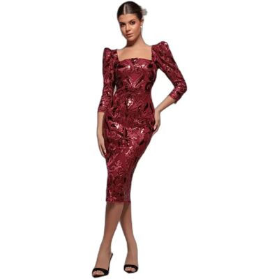 Middellange jurk met vierkante hals vrouw Goddiva Rouge 38 Middellange jurk met vierkante hals vrouw Goddiva Rouge 38