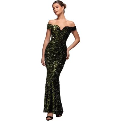 Lang jurkje voor avond vrouw Goddiva Bardot Vert 46 Lang jurkje voor avond vrouw Goddiva Bardot Vert 46