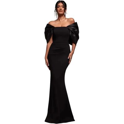 Lang slipjurk met blote schouders en strik op de rug vrouw Goddiva Scuba Noir 46 Lang slipjurk met blote schouders en strik op de rug vrouw Goddiva Scuba Noir 46