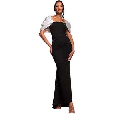 Offshoulder Dress met Contrasterende Strik Vrouw Goddiva Scuba Noir 46 Offshoulder Dress met Contrasterende Strik Vrouw Goddiva Scuba Noir 46