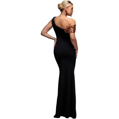 Asymmetrische Jurk met Contrast Pailletten Dames Goddiva Scuba Bronze 44 Asymmetrische Jurk met Contrast Pailletten Dames Goddiva Scuba Bronze 44
