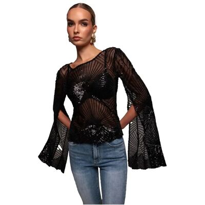 Sterrenvormige paillettencape dames Goddiva Noir 40 Sterrenvormige paillettencape dames Goddiva Noir 40