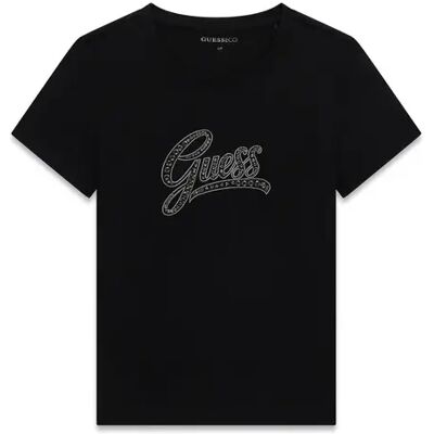Ronde Hals Geborduurde T-shirt Dames Guess Script Logo 3D Noir M Ronde Hals Geborduurde T-shirt Dames Guess Script Logo 3D Noir M