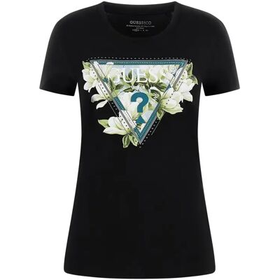 Dames-T-shirt Guess CN Camelia Triangle Noir S Dames-T-shirt Guess CN Camelia Triangle Noir S