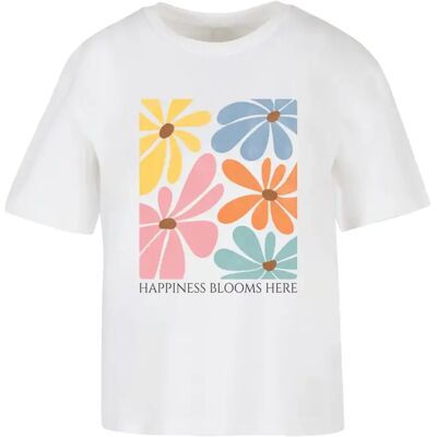 Dames-T-shirt Merchcode Happiness Blooms Here Blanc 2XL Dames-T-shirt Merchcode Happiness Blooms Here Blanc 2XL