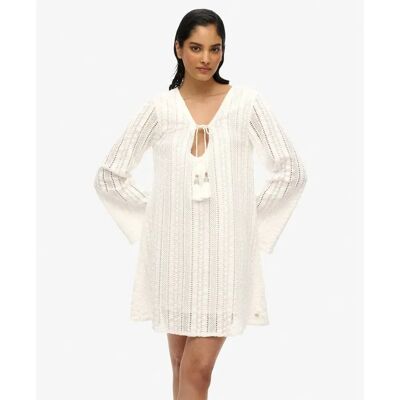 Korte kanten jurk Ibiza vrouw Superdry Blanc M Korte kanten jurk Ibiza vrouw Superdry Blanc M