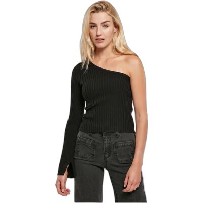Trui court met één mouw geribd breisel vrouw Urban Classics Noir XS Trui court met één mouw geribd breisel vrouw Urban Classics Noir XS