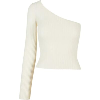 Trui court met één mouw geribd breisel vrouw Urban Classics Blanc XL Trui court met één mouw geribd breisel vrouw Urban Classics Blanc XL